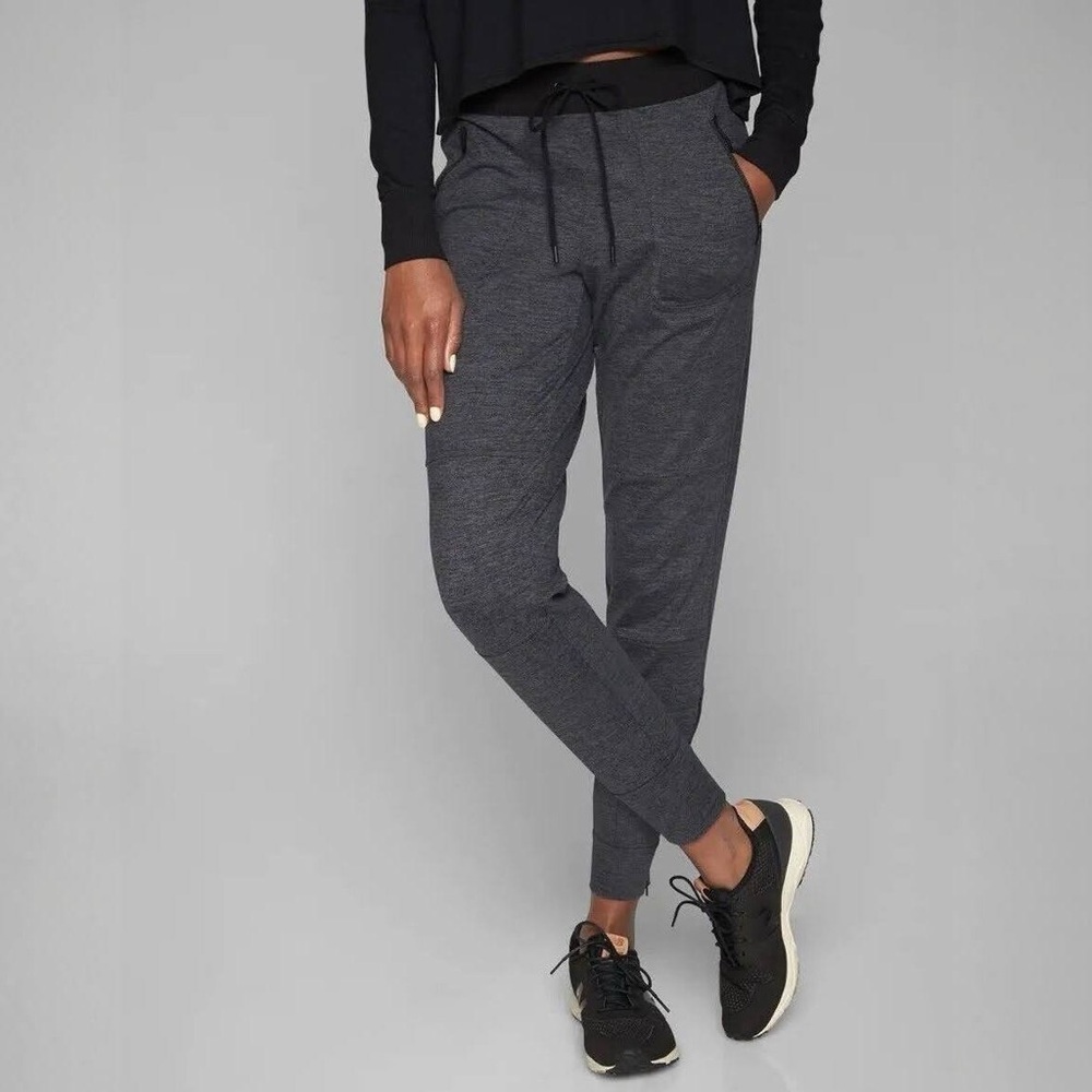 Athleta Heather Gray Black Flux Street Joggers Pants Size XL Zipper Ankles